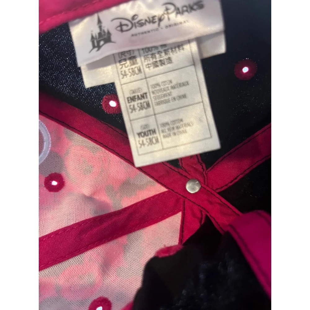 Disney Parks Mickey Mouse Hat Youth Girl Hat Black Pink Rhinestones Adjustable.